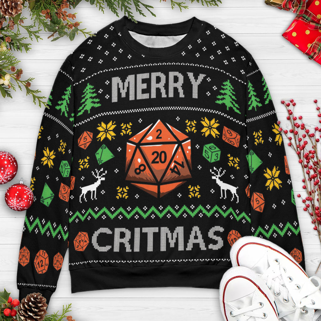 Merry Critmas DnD Ugly Christmas Sweatshirt