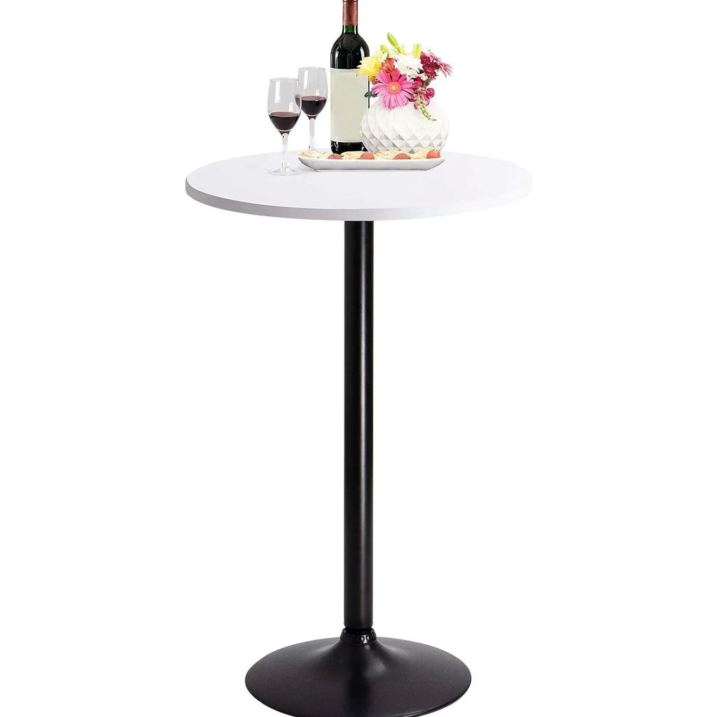 Round Bar-Height Bistro Pub Table With Metal Base And MDF Top, 23.8 x 23.8 x 39.5 Inch