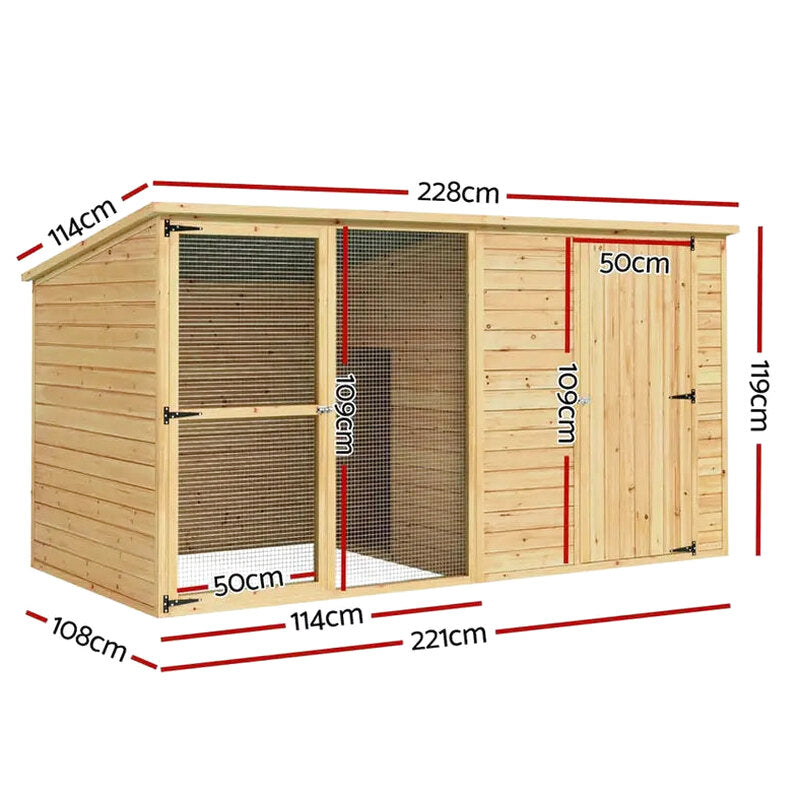 i.Pet Extra-Large Outdoor Wooden Log-Style Dog House With Insulated Bed, 2.28m - Brown