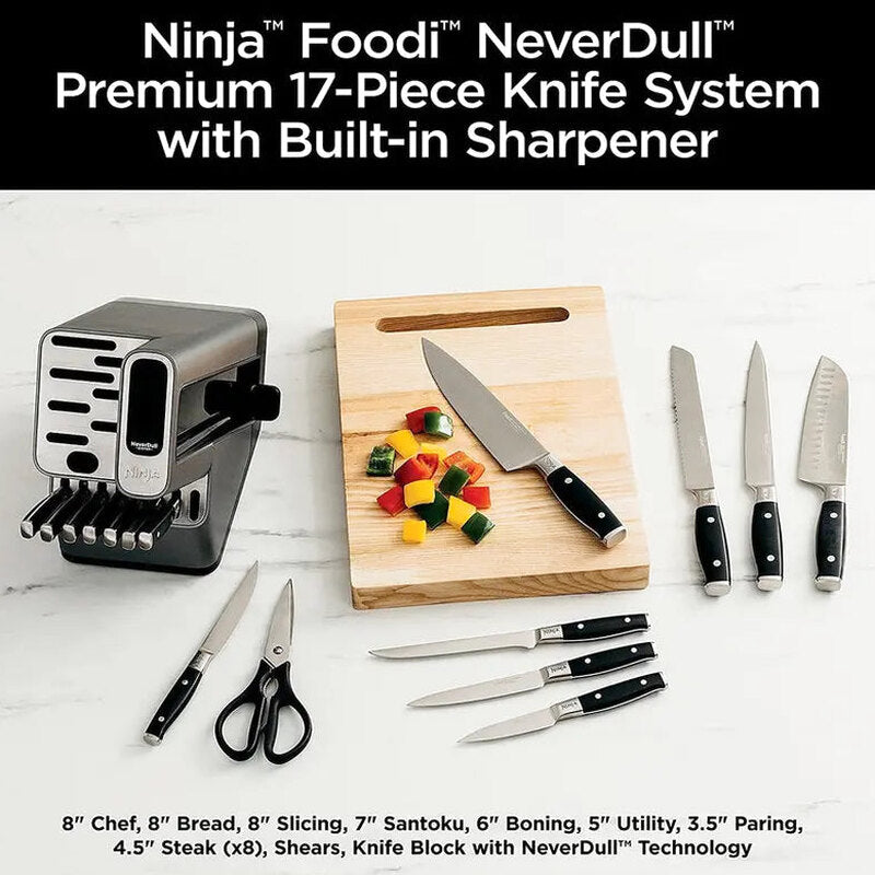 Ninja Foodi NeverDull 17-Piece Stainless Steel Knife Block Set With Built-In Sharpener - K32017
