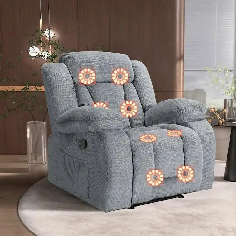 Heated Massaging Recliner Chair, 65L x 37W x 41H