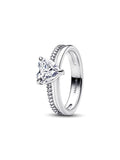 Double Band Heart Pavé Ring - Sterling Silver