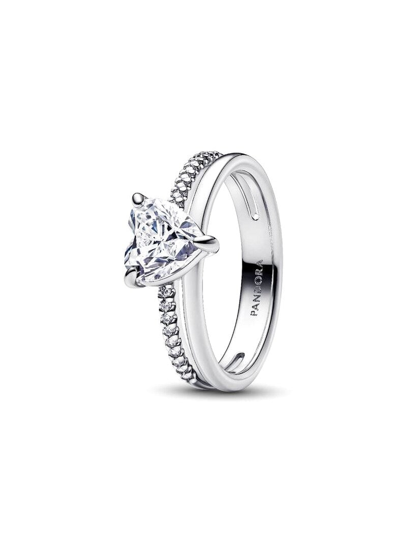 Double Band Heart Pavé Ring - Sterling Silver