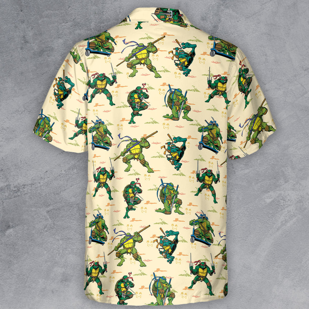 TMNT Characters Weapon Pattern Button Down Shirt