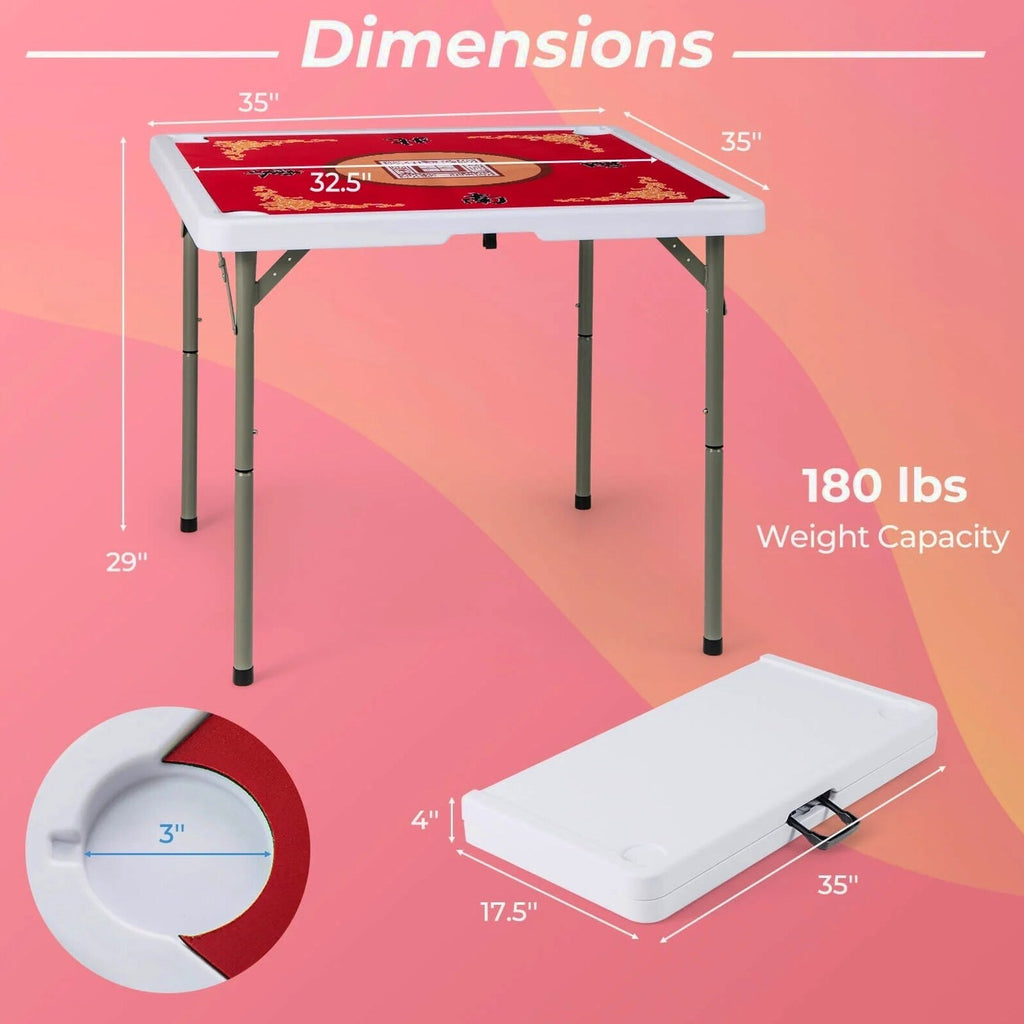 Costway Folding Mahjong Table With Cup Holders, Felt Mat And Carrying Handle - 35in x 35in x 29in