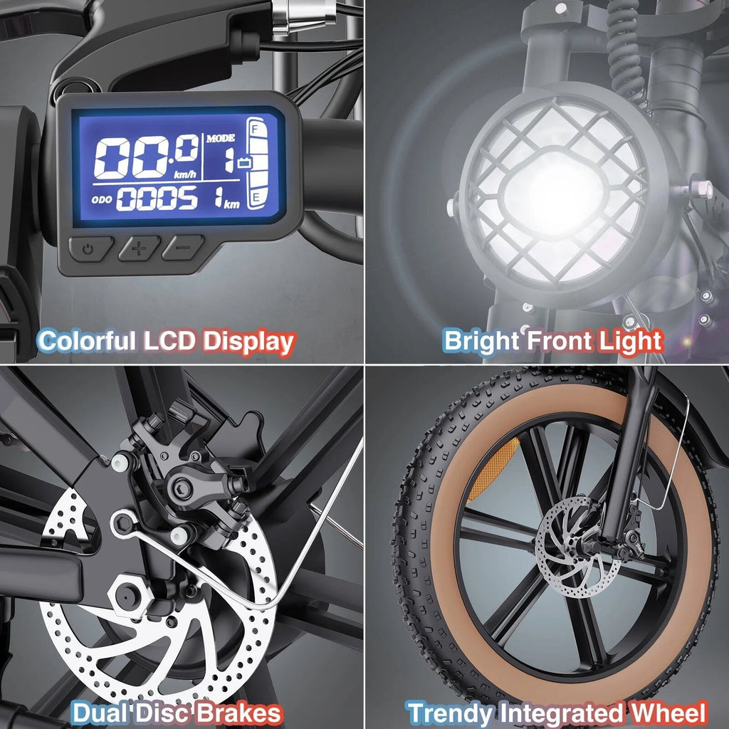 1500W Electric Mountain Bike 48V 20Ah, 20 inch Fat Tires, Shimano 7-Speed, Full Suspension - q20-1500w
