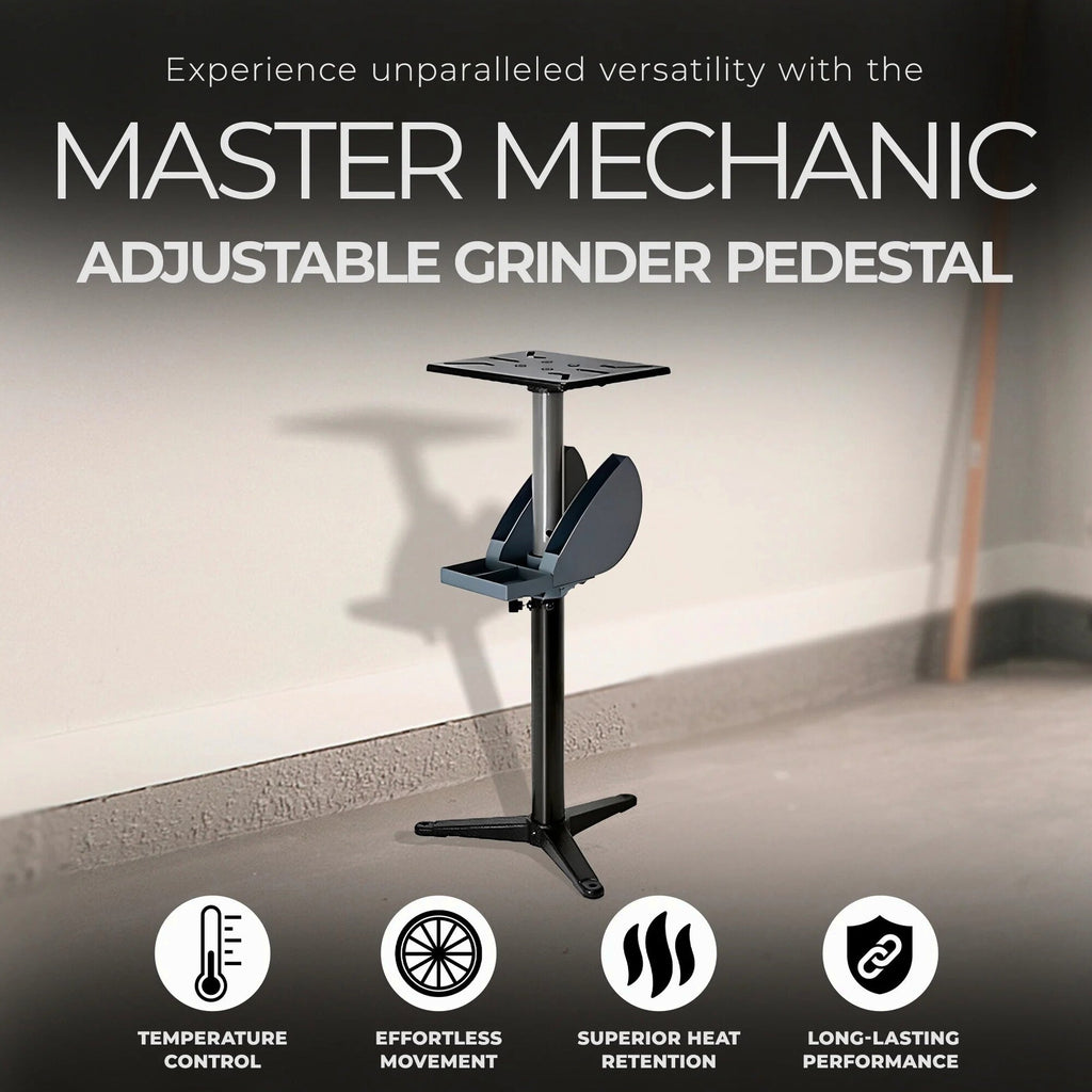 Master Mechanic Adjustable Cast Iron Grinder Pedestal With Tool Holder - 25.25 x 22.25 x 4.87 inches