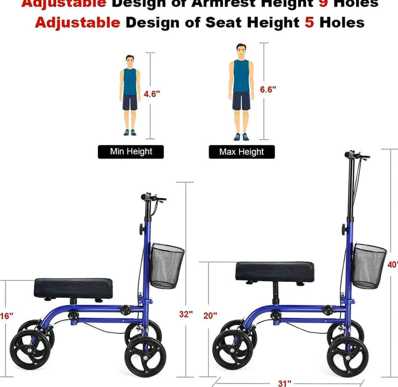 RINKMO Lightweight Steerable Knee Scooter With 8-Inch PVC Wheels