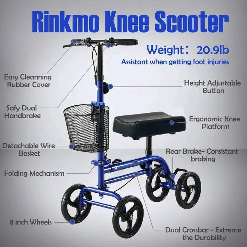 RINKMO Lightweight Steerable Knee Scooter With 8-Inch PVC Wheels