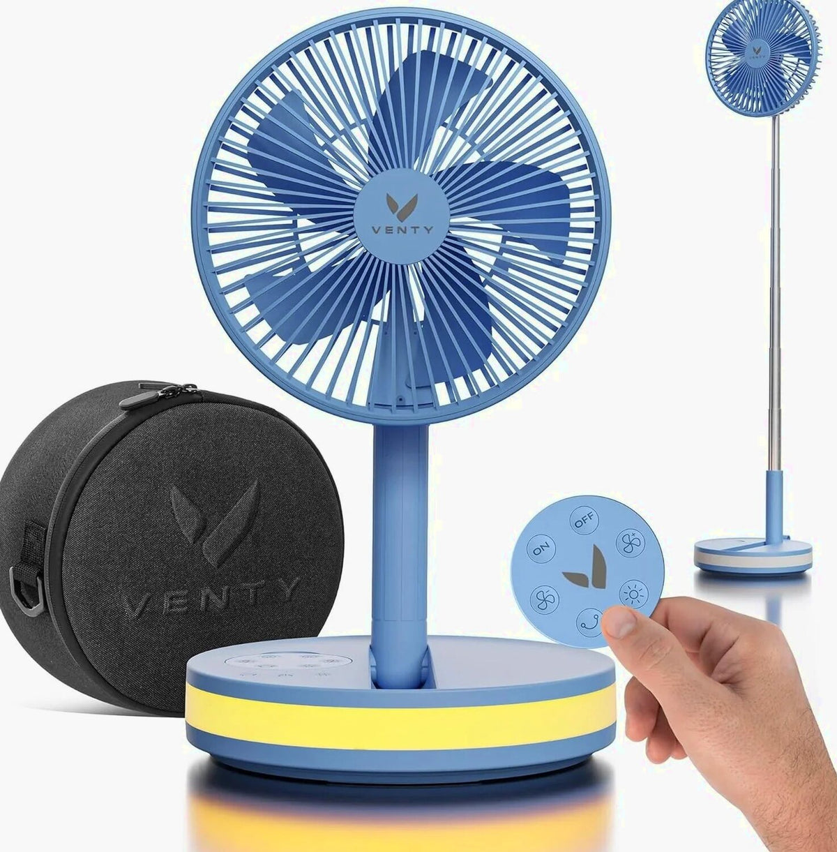 VENTY Portable Wireless Battery Operated Fan With LED Lighting, Carry Case And Remote Control