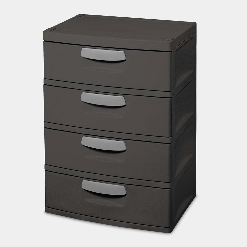 Sterilite Heavy-Duty 4 Drawer Plastic Storage Unit, Flat Gray