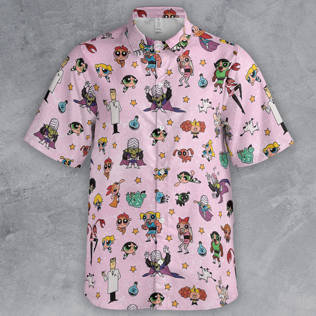 Power Puff Girls Characters Pattern Button Down Shirt