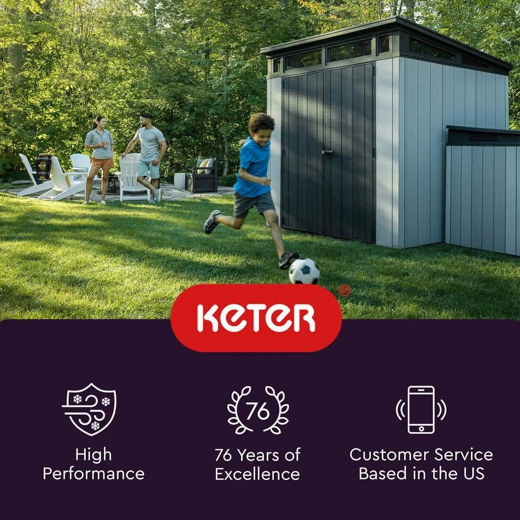 Keter Premier Tall Vertical Resin Outdoor Storage Shed With Floor And Locking Double Doors - Grey