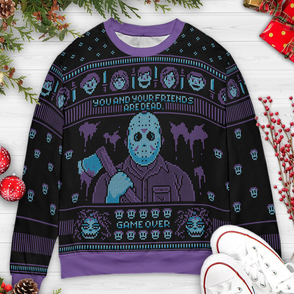 Game Over Friday The 13h Jason Voorhees Ugly Ugly Christmas Sweatshirt