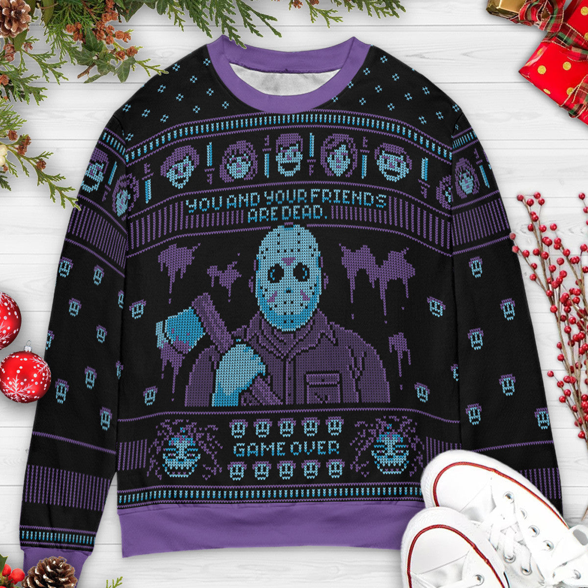 Game Over Friday The 13h Jason Voorhees Ugly Ugly Christmas Sweatshirt
