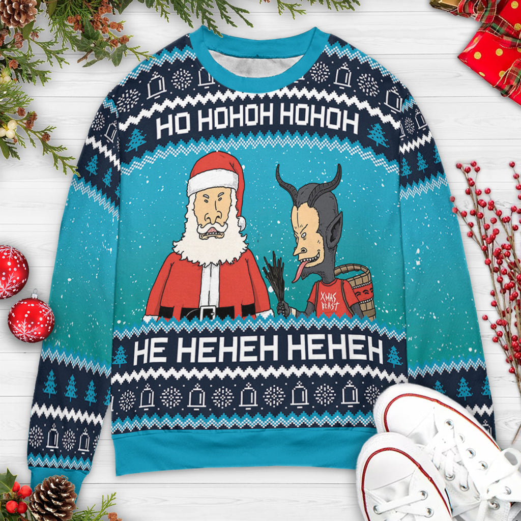 SuckMas Hohohehe Beavis and Butthead Ugly Christmas Sweatshirt