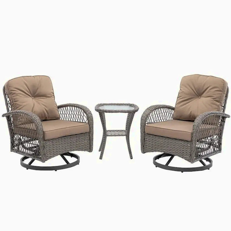 3-Piece Outdoor Swivel Rocker Conversation Set With Tempered Glass Coffee Table