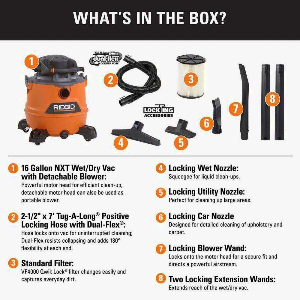 RIDGID 16 Gallon 6.5 Peak HP NXT Wet/Dry Shop Vacuum With Detachable Blower - HD1600