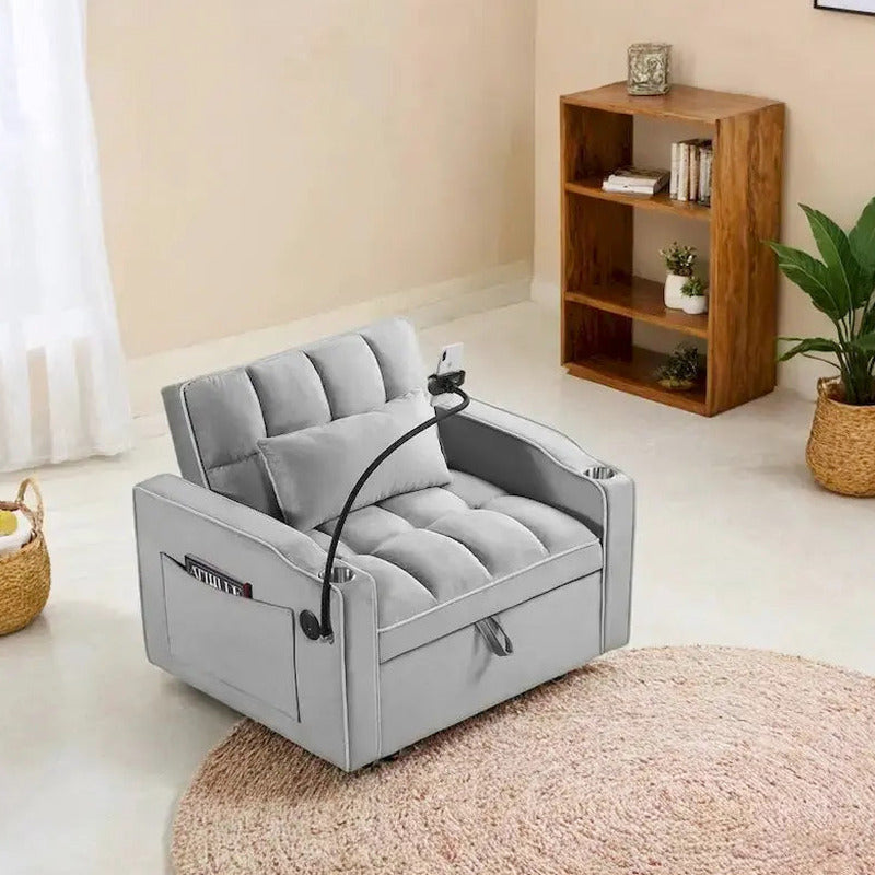 Convertible Sleeper Chair With USB And Type-C Ports - Black Or Grey