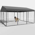 Kullavik Extra-Large Outdoor Dog Kennel, 118 in x 118 in, Heavy-Duty Metal/Steel Enclosure With Waterproof Roof - Black