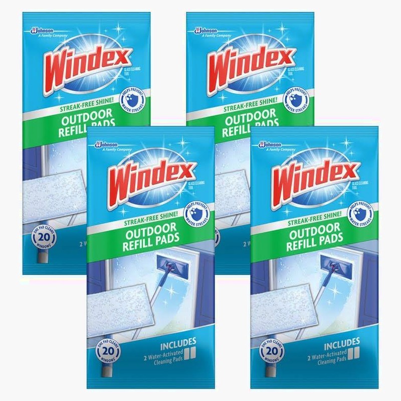 Windex Outdoor All-in-One Window Cleaner Pads Refill, 2 Count (Pack Of 4)
