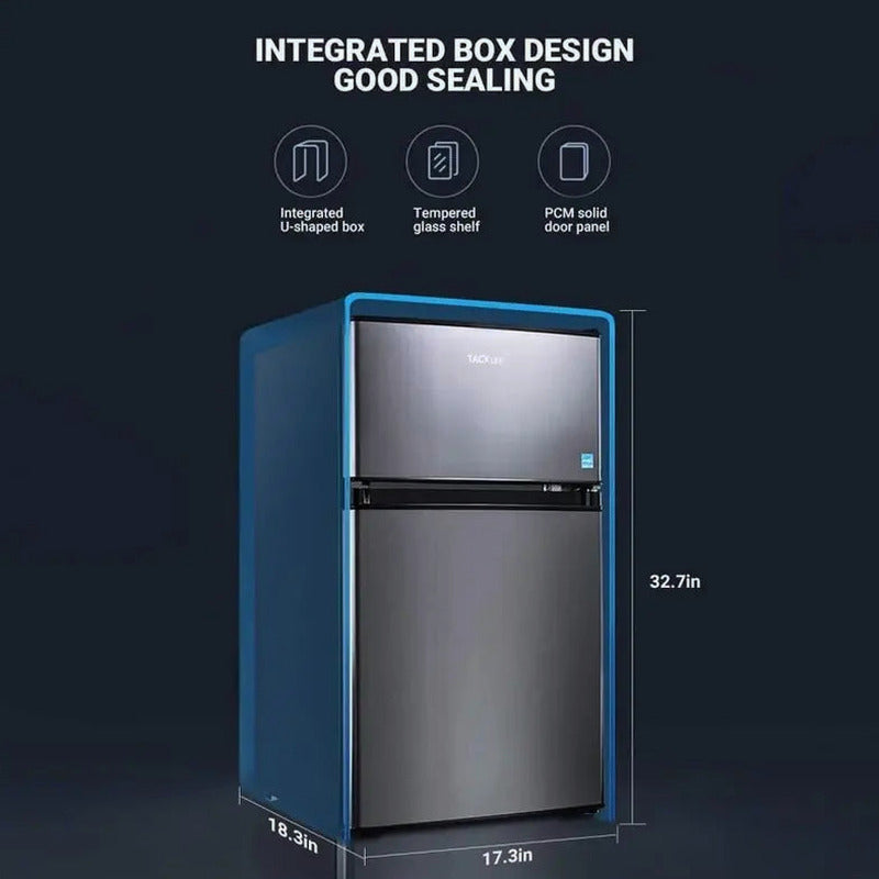 Compact 3.1 Cu.Ft 2-Door Mini Fridge With Freezer Compartment, LED Light, Stainless Steel Sliver - HPVFR310