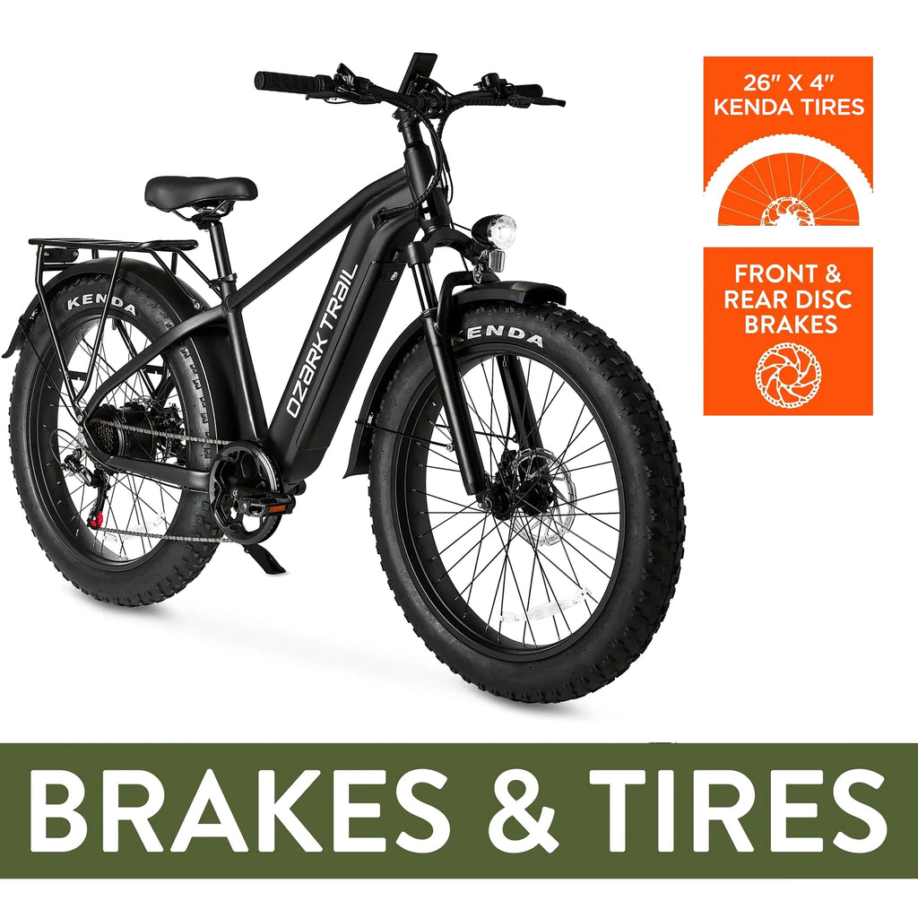 Ozark Trail Electric Fat Tire Bike, 26in, 48V, Class 2, Black, Fits Riders 5ft 2in - 6ft 1in - M.3 Ranger+