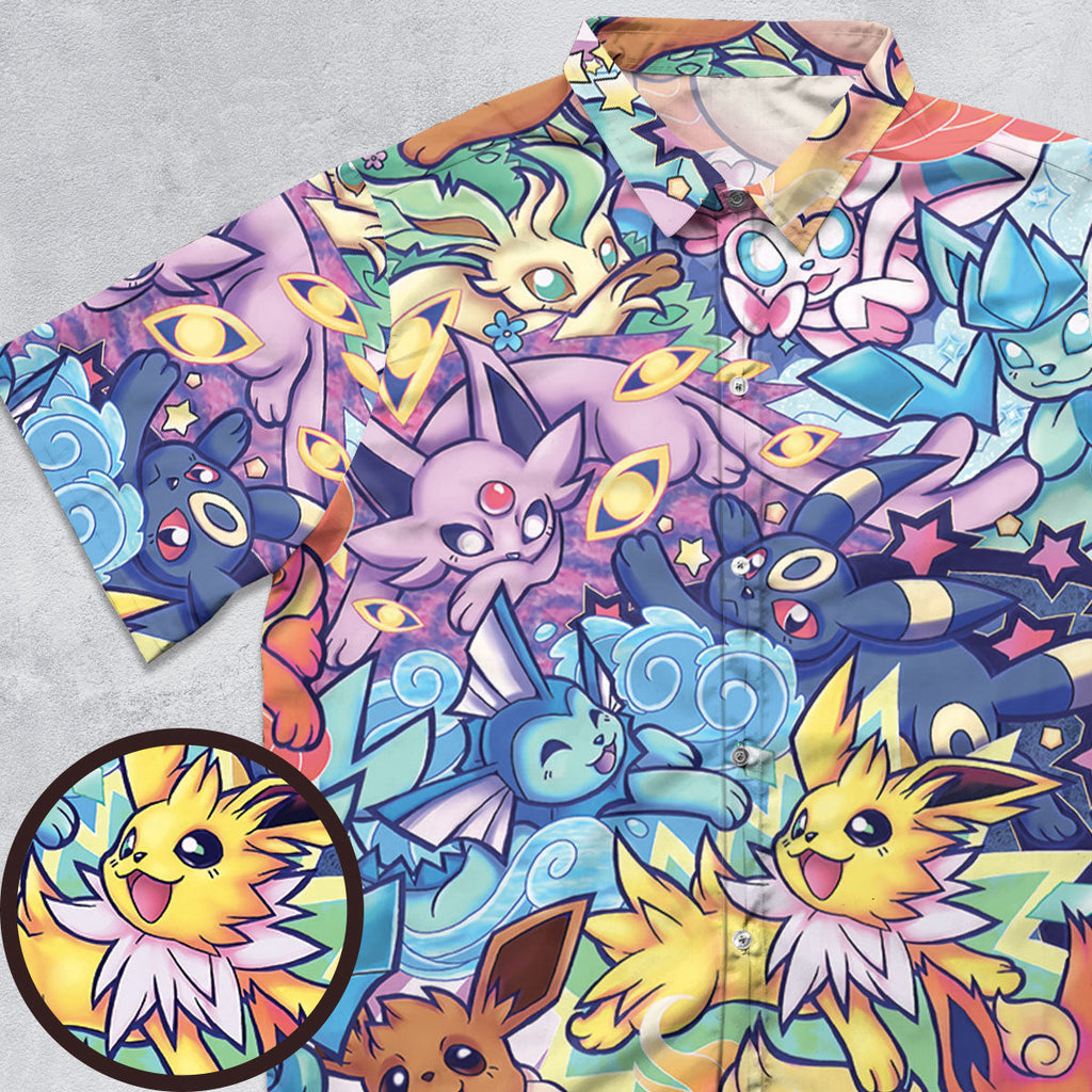 Evolutionary line of Eevee Pokemon Button Down Shirt