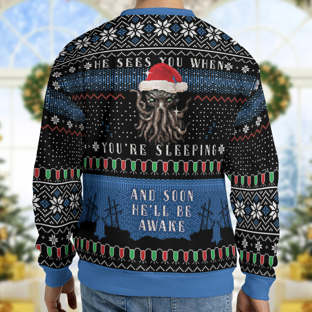 Sleeping Awake Cthulhu Ugly Christmas Sweatshirt