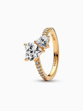 Double Heart Pavé Ring - Gold