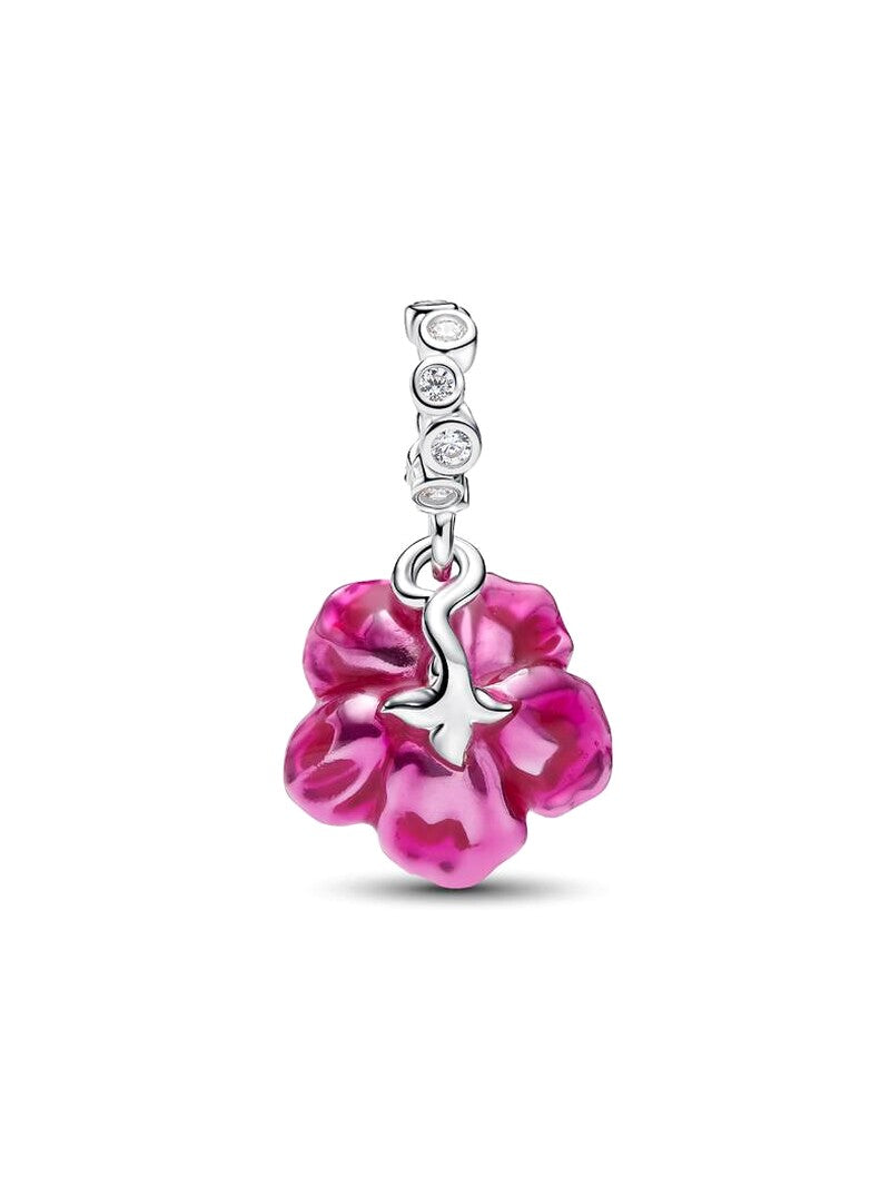 Pink Flower Silver Dangle Charm