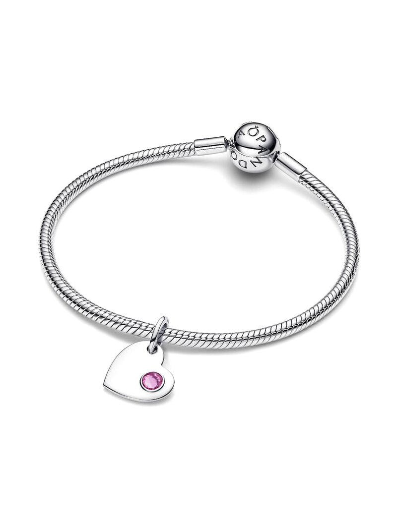 Pink Stone Engravable Heart Dangle Charm