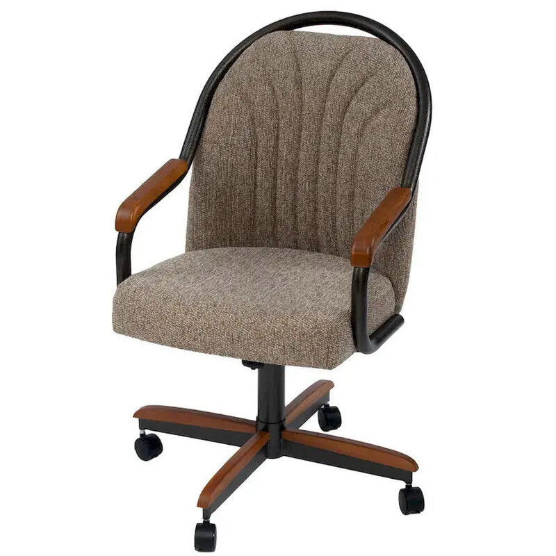 Casual Dining Swivel-Tilt Rolling Chair With Brown Fabric Upholstery