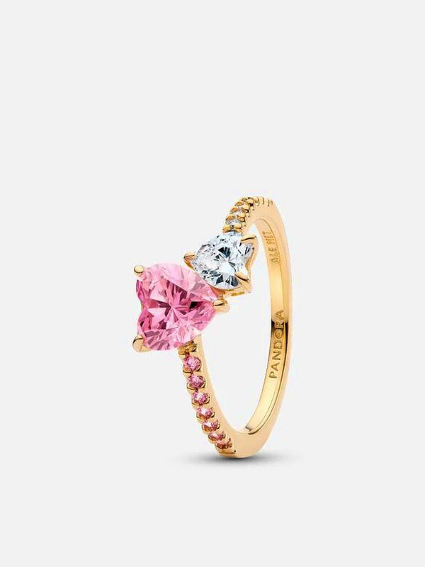 Rose Gold-Plated Pink Double Heart Ring