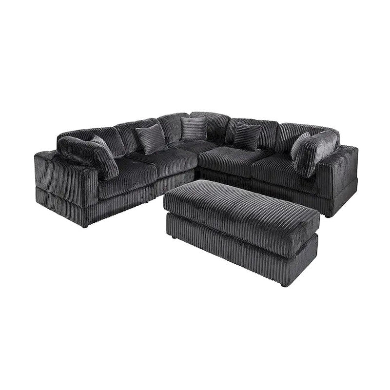 Modular L-Shaped Sectional Sofa, 6-Piece Corduroy Upholstered Configuration
