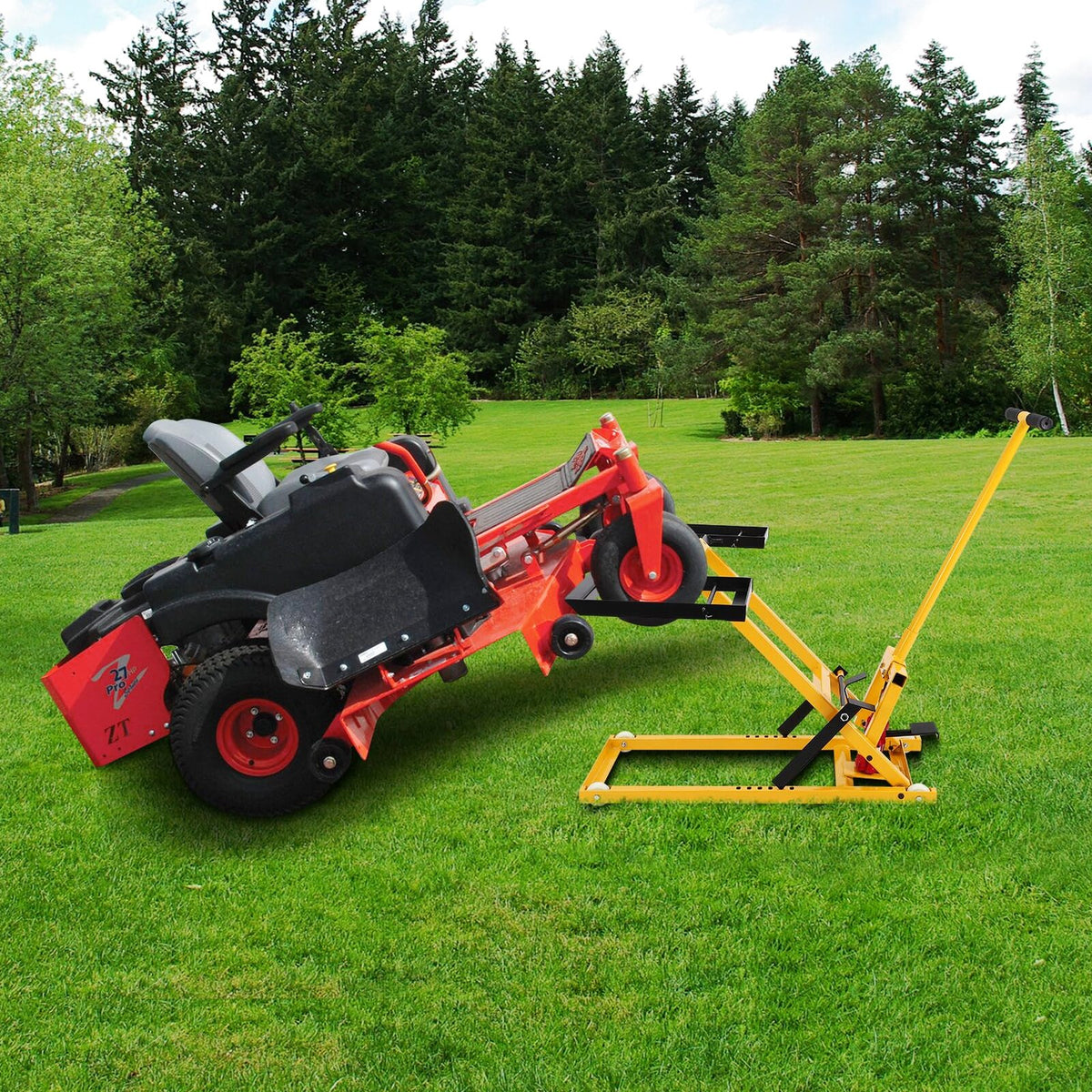 Lawn Mower Lift With Hydraulic Jack, 26 Inches, 500 LBS Capacity, Yellow - PHO_13L5VR2X2L