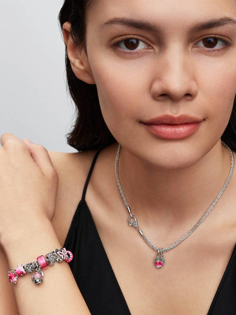Pavé Clasp Double Foxtail Charm Bracelet