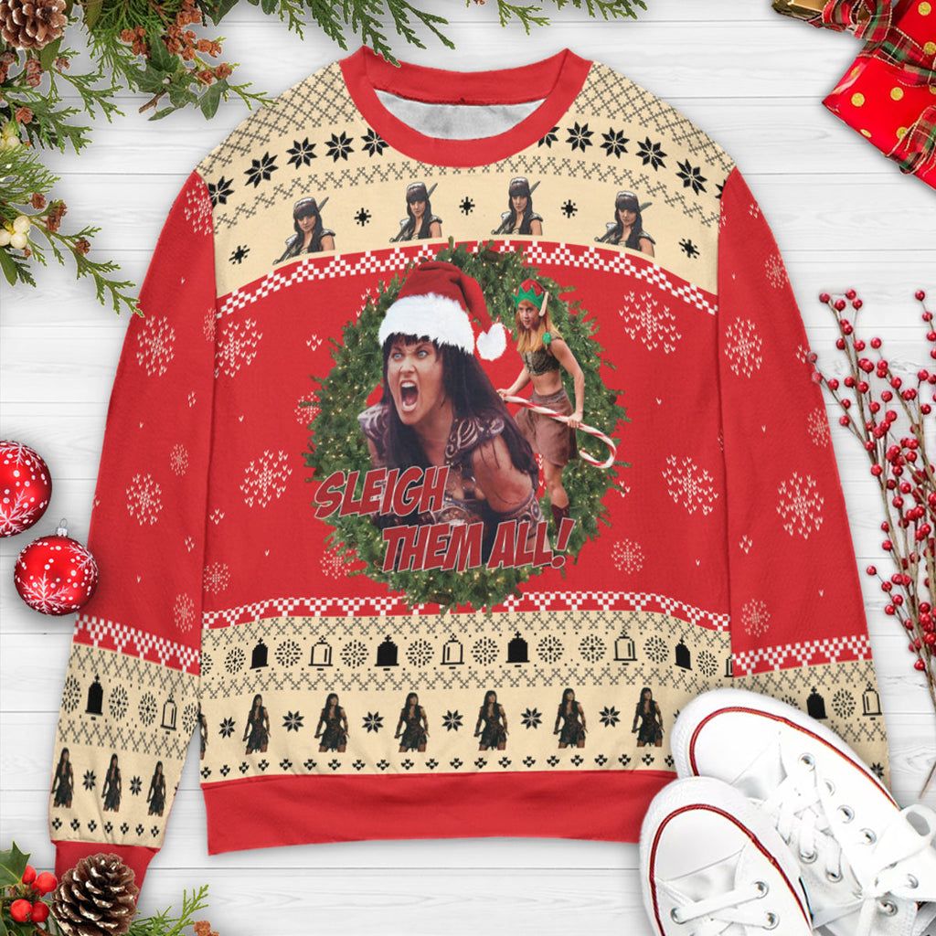 Sleigh Them All Xena Ugly Christmas Sweatshirt