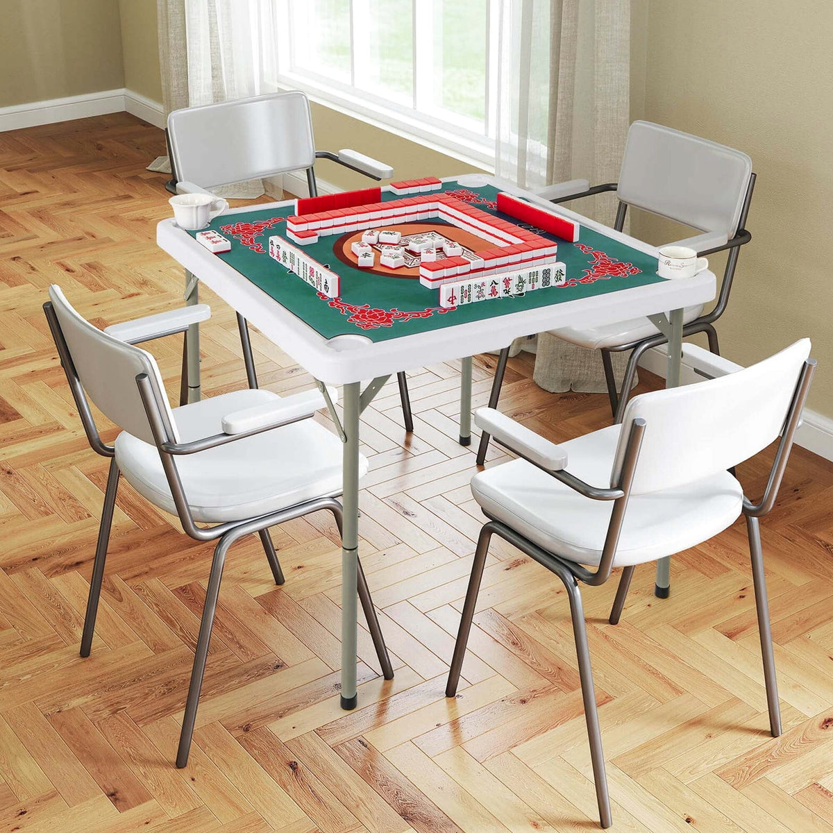 Costway Folding Mahjong Table With Cup Holders, Felt Mat And Carrying Handle - 35in x 35in x 29in
