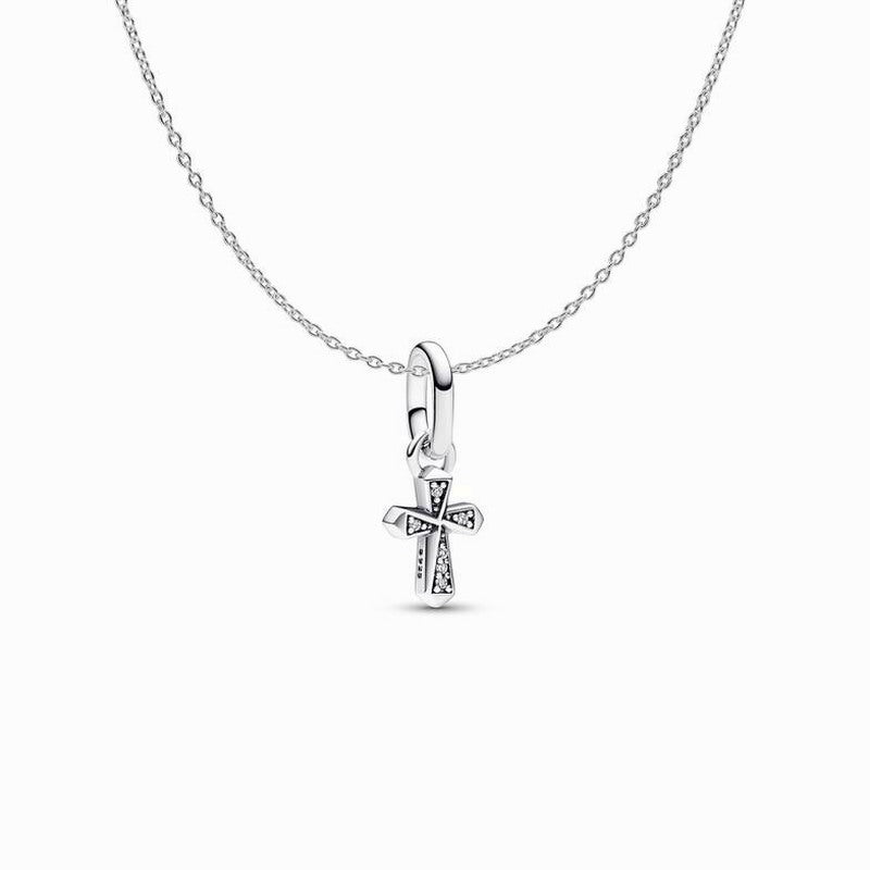 Sterling Silver Mini Cross Charm Necklace Set