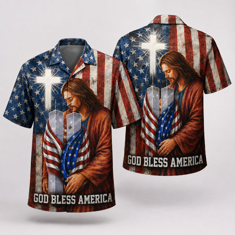 Divine Embrace 9 11 God Bless America Hawaiian Shirt 911 25Th Anniversary Never Forget Merch