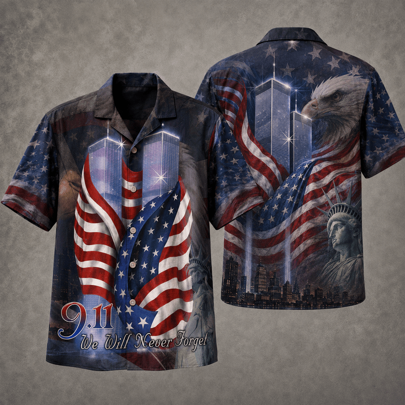 9 11 Eagle Liberty Memorial Hawaiian Shirt Twin Towers Tribute Aloha Shirt Present For Him