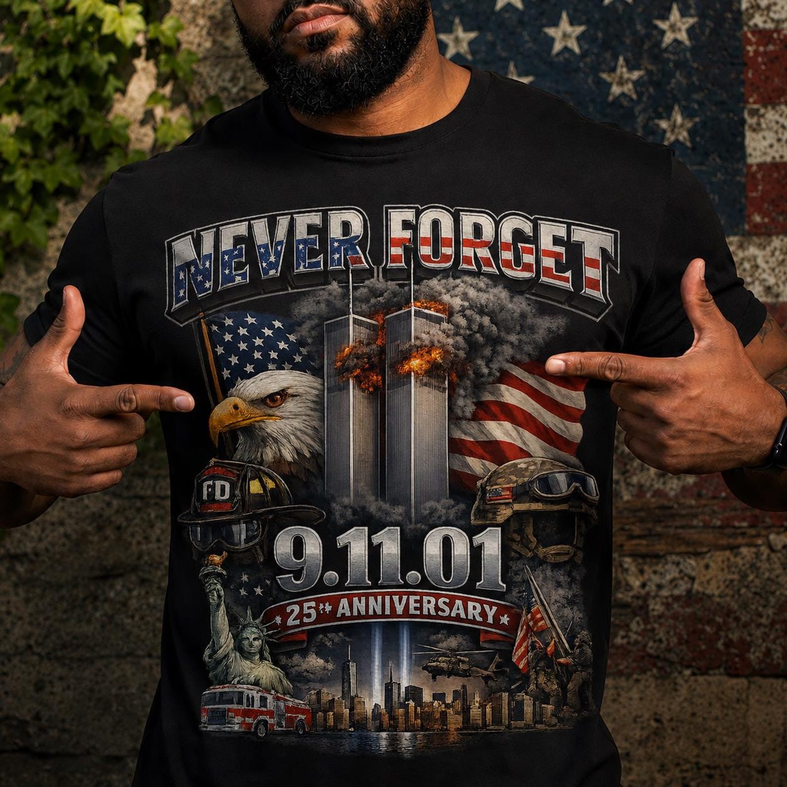 Never Forget 9 11 Memorial T-Shirt Patriotic American Flag Tribute Shirt Meaningful Gifts