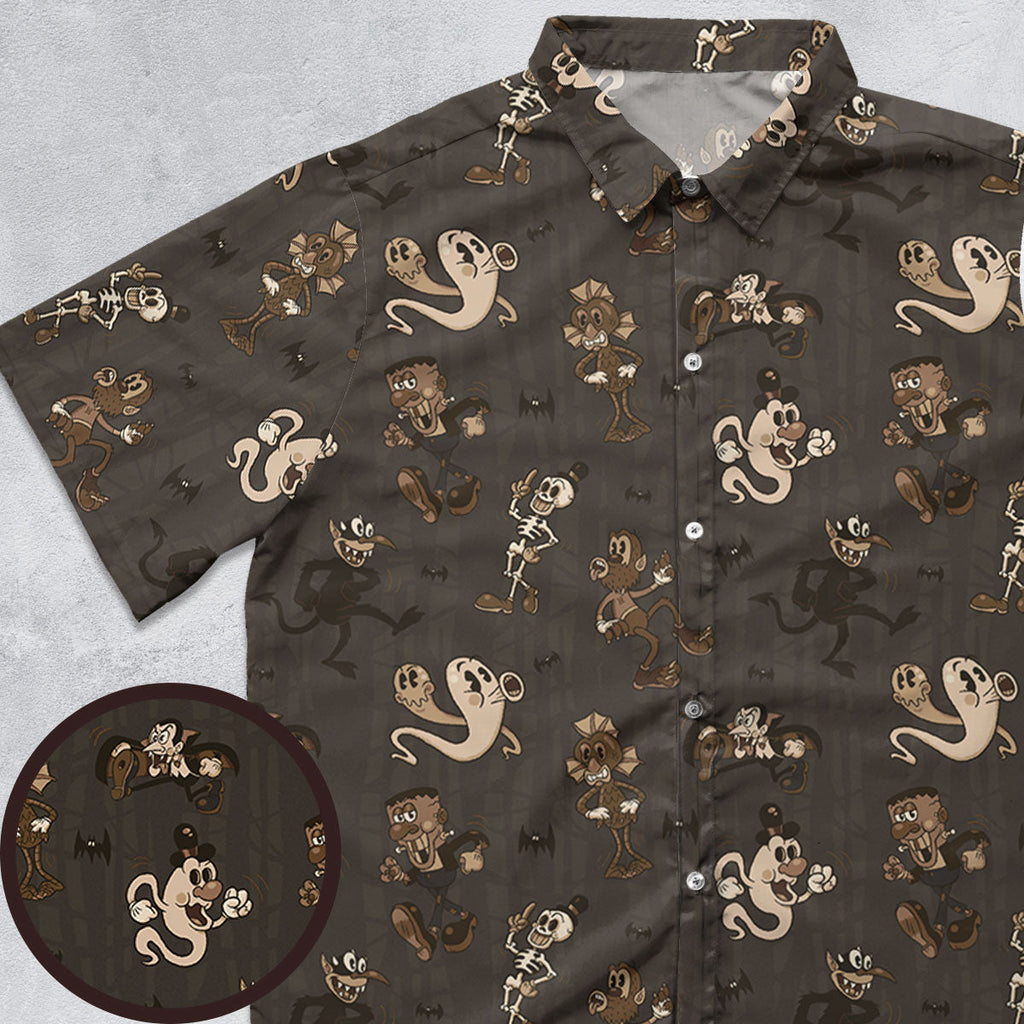 Horror Classic Monsters Universal Monsters Rubberhose Style Pattern Button Down Shirt