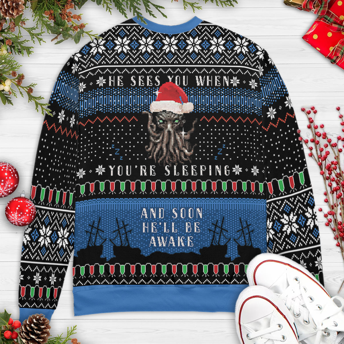 Sleeping Awake Cthulhu Ugly Christmas Sweatshirt