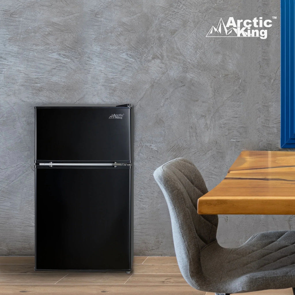 Arctic King Two-Door Mini Fridge With Freezer, 3.2 Cu. Ft., Stainless Steel