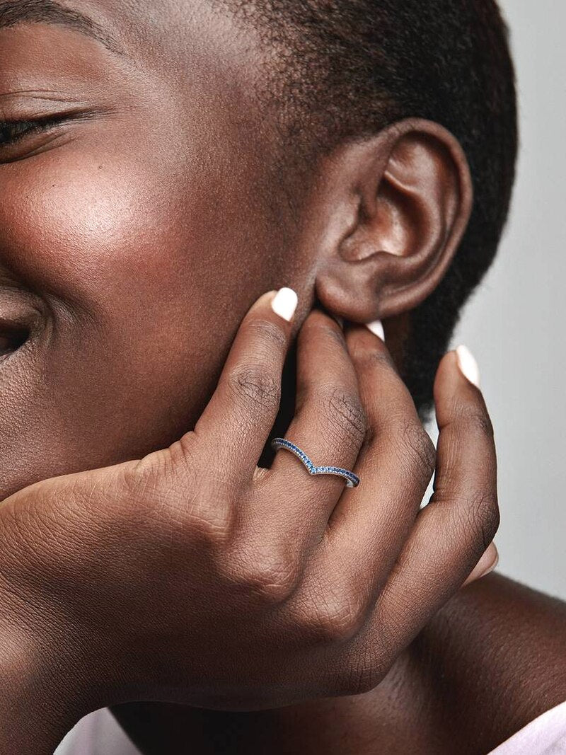 Sterling Silver Blue Wishbone Ring