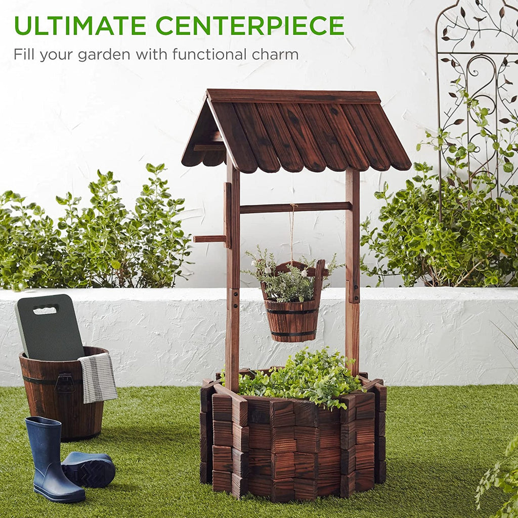 Best Choice Products Rustic Wooden Wishing Well Planter With Hanging Bucket - 21.5 x 21.5 x 45.5 in