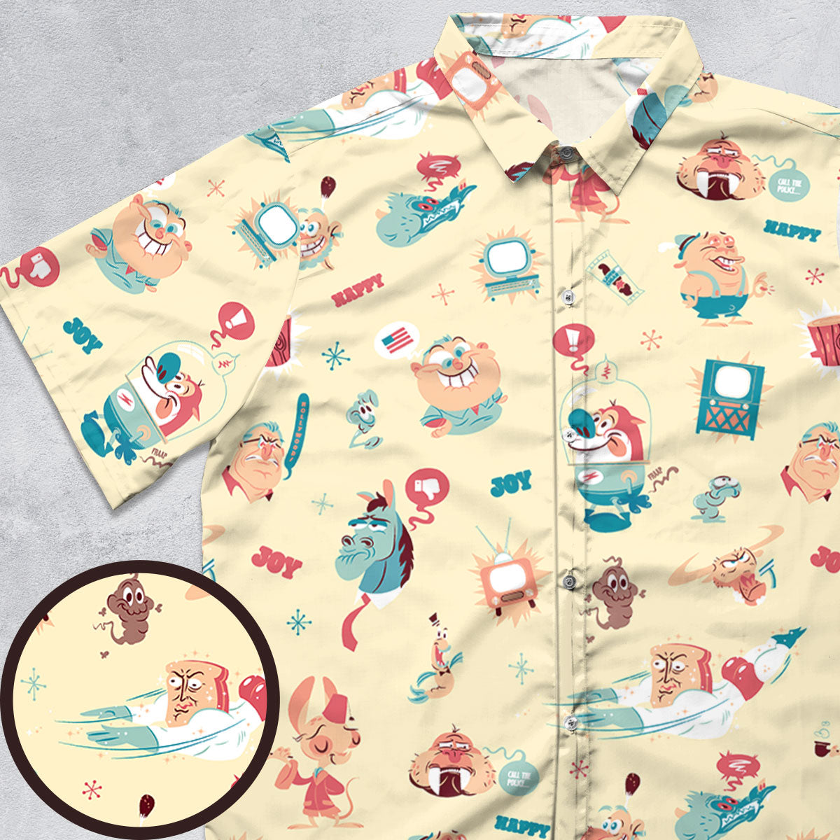 Ren and Stimpy Pattern Button Down Shirt
