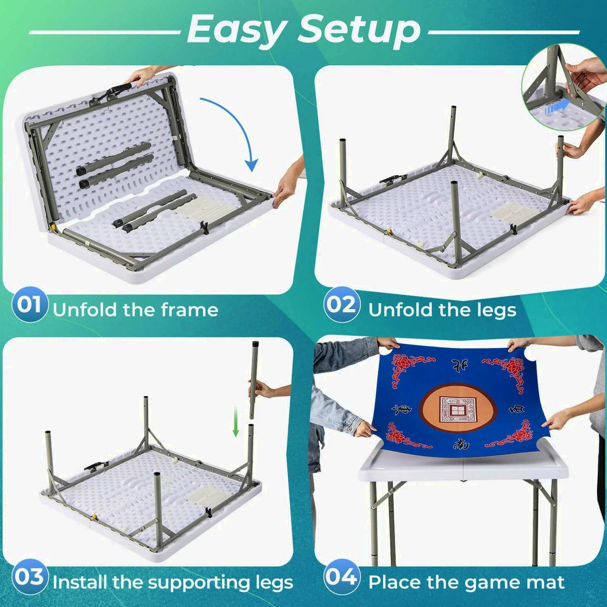 Costway Folding Mahjong Table With Cup Holders, Felt Mat And Carrying Handle - 35in x 35in x 29in